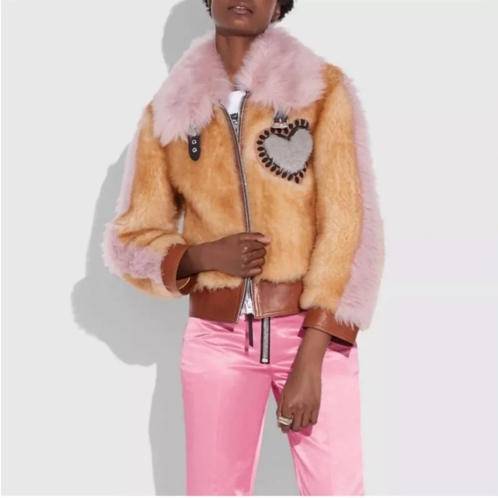 Coach X Keith Haring Shearling Coat Jacket Size 10 Lamb Leather Bomber